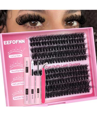 Eefofnn DIY Lash Extension Kit Fluffy Mink Cluster Lashes Kit Natural Volume Eyelashes Extensions with Lash Bond and Seal Tweezers 50D Eyelash Clusters 10-18MM Fluffy Individual Lashes Extension Kit A.Fluffy 50D lashes kit