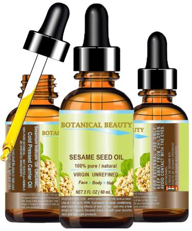SESAME SEED OIL 100% Pure Natural Virgin Unrefined Undiluted Cold Pressed Carrier Oil for Face Skin Body Hair Massage Nails. 2 Fl. oz - 60 ml by Botanical Beauty