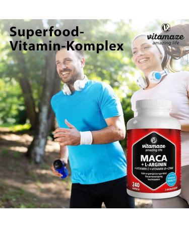 Vitamaze Maca Root Capsules 4000mg with L-Arginine, B6, B12, and Zinc - Hormonal Balance & Energy Booster - 240 Capsules for 2 Months - Organic German Quality Supplement - Buy Online on GoSupps.com