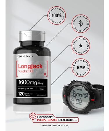 Longjack Tongkat Ali 1600 mg | 120 Capsules | Longifolia Root Extract Powder | Testosterone Formula | Non-GMO  Gluten Free | by Horbaach - Buy Online on GoSupps.com