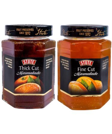 Stute Fruit Marmalade Duo - 2 Jars x 340g - Fine Cut and Thick Cut Varieties - Breakfast Spread Assortment - Pure Fruit Flavours