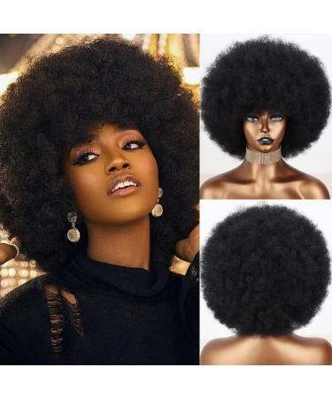 Xinran Short 70s Afro Wigs for Black Women  Large Synthetic Black Short Afro Wig 70's  8 Inches 60s Afro Wig for Women Bouncy and Soft Natural Looking(Black)