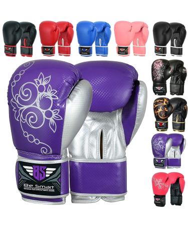 Be Smart Kids Boxing Gloves 4-12 Years 4oz 6oz Training Gloves for Children Sparring Youth Boxing Gloves Junior Training Mitts Punch PU Leather MMA Muay Thai Kick Boxing Purple 6 Oz