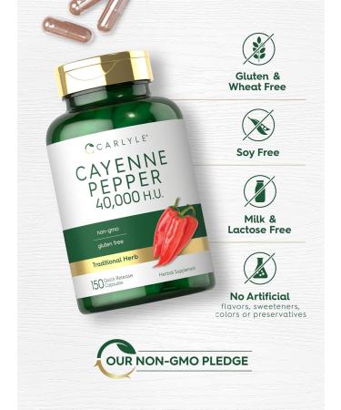Carlyle Cayenne Pepper Capsules | 40,000 HU | Non-GMO and Gluten Free Supplement - Buy Online on GoSupps.com