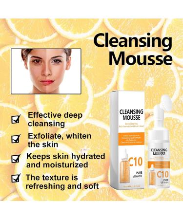 Facial Cleanser C10 Vitamin Face Wash for Gently Cleaning Pores Exfoliate Hyaluronic Acid Brightening Foaming Face Wash Daily Makeup Cleansing Mousse Deep Cleaning Rich Foam & Soft Brush Head - Buy Online on GoSupps.com