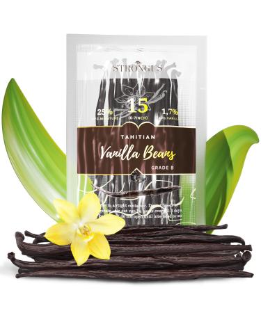 Strongus Large Tahitian Vanilla Beans - Vacuum Sealed Grade B Vanilla Bean - Rich Creamy Flavor & Aroma - Ingredients for Baking Homemade Extract Paste Brewing Coffee Cooking - 5-6" 15-Pack 15 Count (Pack of 1)