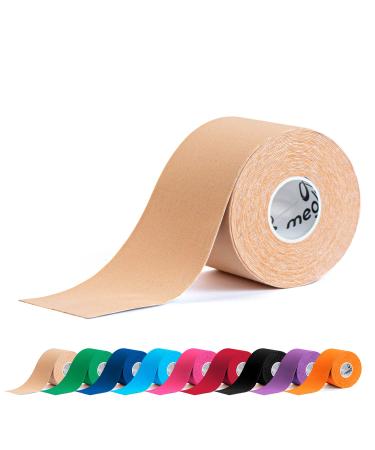Meglio Kinesiology Tape - Uncut 5 Metre Roll - Therapeutic and Hypoallergenic - For Muscle Support & Sports Injury Recovery - Breathable & Waterproof - Knee Ankle & Wrist - Long Lasting Adhesive Beige