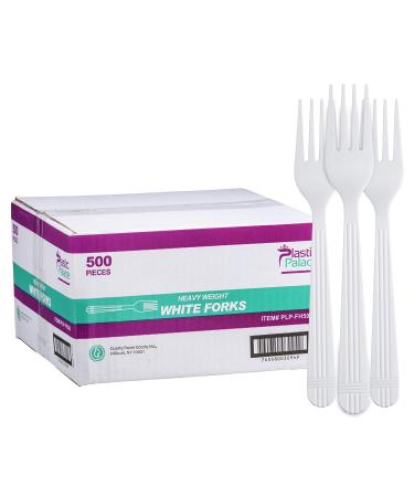 500 Count  Heavyweight Disposable White Plastic Cutlery | Great for Celebrations, Parties, Travels, Events, and Everyday Use (Forks)