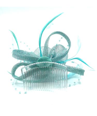 Ladies Aqua Blue Feather Beaded Beak Clip Fascinator for Weddings, Races, Royal Ascot - Hair Piece - Buy Online on GoSupps.com