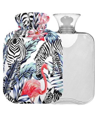 NAANLE heat bottle with cover palm leaf zebra flamingo Transparent hot water bottle 2l large hot hot water bottle for menstrual cramps pain relief handfoots heat and cold therapy