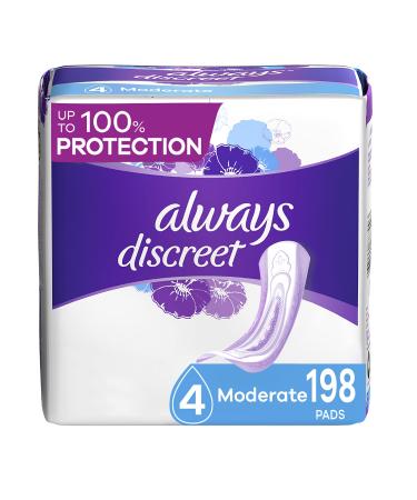 Always Discreet, Incontinence & Postpartum Pads For Women, Size 4, Moderate Absorbency, Regular Length, 66 Count X 3 Packs (198 Count Total)