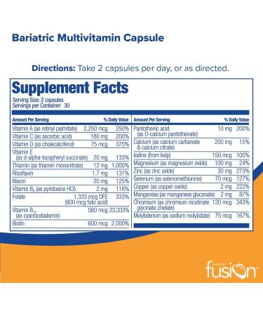Bariatric Fusion Iron-Free Multivitamin Capsules | 2 Daily for Post Bariatric Surgery | 1 Year Supply - Buy Online on GoSupps.com