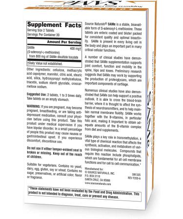 Source Naturals SAMe 200 mg - Enteric Coated Tablets, 60 Count | Mood & Joint Support - Buy Online on GoSupps.com