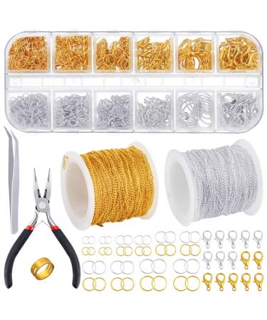 PP OPOUNT 65 Feet Jewelry Chains Necklace Chains 2 mm Jewelry Making Chains with 960 Pieces Jump Rings 40 Pieces Lobster Clasps Jewelry Making Tools for Jewelry Making(Gold, Silver Total in 65 Feet) gold&silver - Buy Online on GoSupps.com