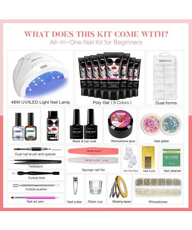 Morovan Poly Gel Nail Kit with 48W LED Lamp - Nail Extension Gel Set with 8 Pcs 0.5oz Poly Gel and Basic Nail Art Tools - All Season Nail Art Supplies - Buy Online on GoSupps.com