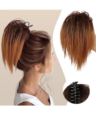 Colorfulpanda 26cm ponytail with bracket smooth brief clip in claw hair tongue hair part ponytail natural art hair hair hair extension messy dutt auburn for women girls ginger