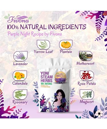 Fivona Yoni Steam Herbs - 100% Pure Natural Herbal Blend for Yoni Detox & Cleansing - Purple Night Recipe - PH Balance, Revitalizing V Steam - 1.76 oz - Buy Online on GoSupps.com