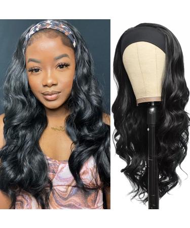 Glueless Headband Wig Synthetic Long Black Body Wave Headband Wigs for Black Women Natural Looking Wavy Wig Heat Resistant 180% Density(26inch, 1B#) 1B natural black 26 Inch (Pack of 1)