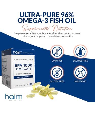 HAIM EPA1000 High-Potency EPA Fish Oil Supplement 1 000mg Omega-3 for Heart Brain & Joint Health Pure Burpless Capsules 60 Softgels Made in USA EPA 1000 - Buy Online on GoSupps.com
