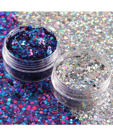 Buy Silver & Purplish Blue Holographic Chunky Glitter - 4 Pots 32g | Festival & Rave Accessories with Quick Dry Primer Glue Gel - Buy Online on GoSupps.com
