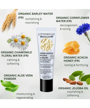 Eye Contour Cream 30 ml - Made in France - Certified Organic - 99% Natural Origin - Anti-Dark Circles Puffiness and Wrinkles Eye Care - Organic Barley Water Cornflower Chamomile Honey Aloe vera - Buy Online on GoSupps.com