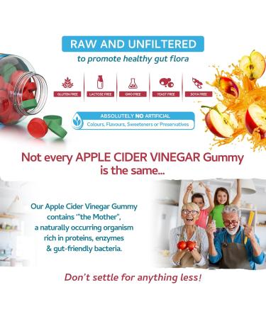 Apple Cider Vinegar Gummies with Ginger - 120 Natural Apple Flavoured - High Strength 500mg - 2 Month Supply - UK Made - Buy Online on GoSupps.com