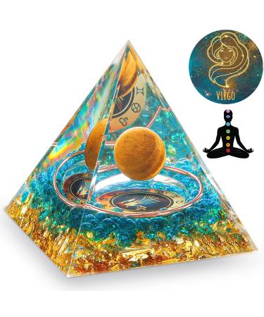 HuiJuKeJi Healing Crystals Virgo Orgonit Pyramid Constellation Gifts - 12 Companion Birthstone & Tiger Eye Stone Crystal Pyramid for Astrology Energy Healing Reiki Chakra Stone 6cm -Virgo