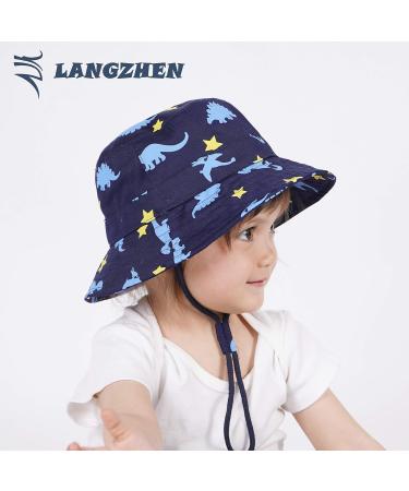 LANGZHEN Beach Sun Protection Hat for Baby Girls | Adjustable Wide Brim Toddler Kids Hat with Chin Strap | Navy Dinosaurs | 1-2 Years - Buy Online on GoSupps.com