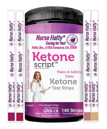Nurse Hatty 140ct. Ketone Test Strips, Suitable for Paleo & Adkins Diets - Diabetes & Ketosis - Long Strips