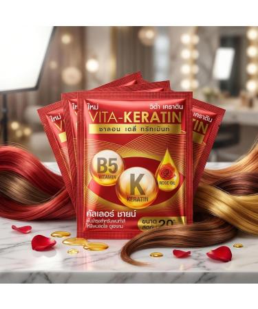 Vita Keratin Treatment Color Shine 20ml - Soin Cheveux Color s - Brillance & Douceur - K ratine + Vitamine B5 + Extrait de Rose - Sachets Unidose - Pack de 5 (100 ml) - Buy Online on GoSupps.com