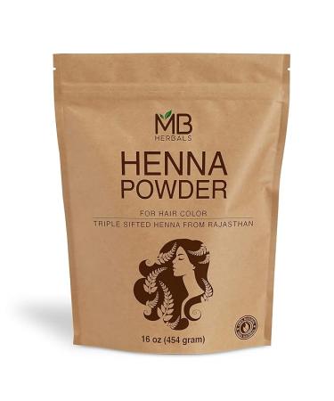 MB Herbals 100% Natural & Pure Henna Powder 1 lb | 16 oz / 454g | For Natural Orange-Red Hair Color | Triple Sifted | Raw | Non-Radiated |Pure Henna from Marwar Rajasthan - Buy Online on GoSupps.com