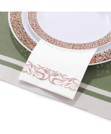 100 Pack Rose Gold Disposable Guest Towels - Soft and Absorbent Linen-Feel Hand Towels for Kitchen, Parties, Weddings - Single-Use Napkins for Events - Buy Online on GoSupps.com