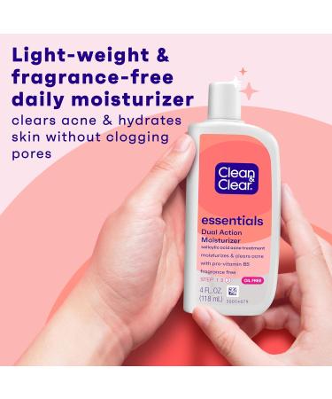 Clean & Clear Essentials Dual Action Facial Moisturizer 0.5% Salicylic Acid Acne Medication to Moisturize Dry Skin Treat Acne & Help Prevent Pimples Oil Free for Acne-Prone Skin 4 oz (Pack of 3) - Buy Online on GoSupps.com