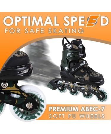 Eliiti Adjustable Kids Inline Skates - Digital Camouflage Green | Size Small US 13.5J-3 - Buy Online on GoSupps.com