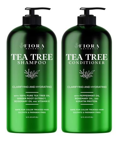 Tea Tree Oil Shampoo and Conditioner Set - Sulfate Free Dandruff Shampoo with TeaTree, Mint and Ginger Extract - Paraben Free Tea Tree Thickening Shampoo for Dry Itchy Scalp -For Men, Women, and Kids