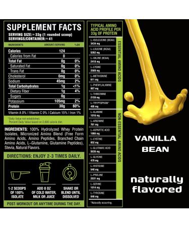 MUSCLE FOOD LABS MFL 100% Isolate Protein l 30g of Protein l BCAAs l Keto Friendly l Low Carbs l Gluten Free l 3 lbs. (Vanilla Bean) - Buy Online on GoSupps.com