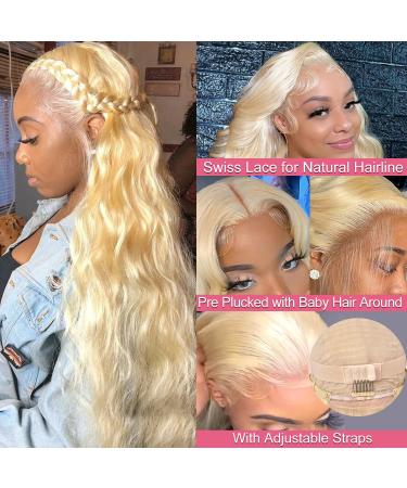 26 613 Blonde Body Wave Lace Front Wig Human Hair 13x4 - Pre Plucked with Baby Hair - 150% Density Brazilian Lace Frontal Wig for Women - Buy Online on GoSupps.com
