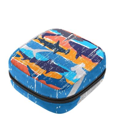 Abstract sharks underwater life pattern sanitary napkins storage bag portable period pocket for women teen girls girls menstrual cup bag