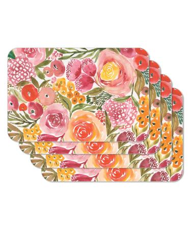 CounterArt Full Bloom Reversible Easy Care Flexible Plastic Placemat 4 Pack Made in The USA BPA Free Easily Wipes Clean