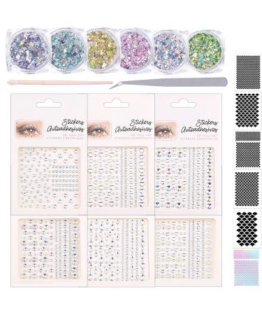 Chunky Holographic Body Glitter Face Glitter 6 Colors + 7 Jewels Stickers Hair Eye & Fine Glitter Eyeshadow - Perfect for Halloween Slime Resin Tumblers Craft Cosmetic & Nail Art 10PCS
