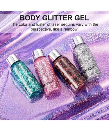 KIMIEYE Mermaid Sequins Body Glitter Gel Set - 2 Bottles, Holographic Liquid Makeup, Waterproof Face Glitter, 9 Colors (#9 White) - Buy Online on GoSupps.com