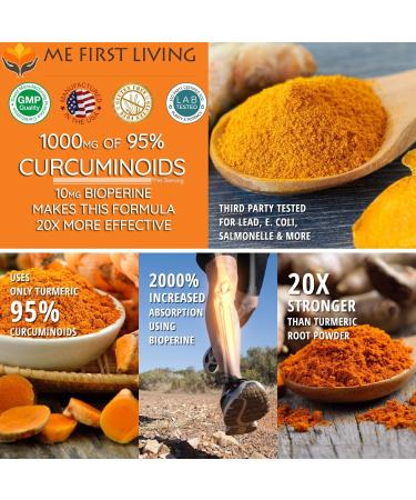 Me First Living Turmeric Curcumin 1000mg 95% Curcuminoids with Bioperine - 19x More Potent, Enhanced Absorption, Non-GMO, Organic, Vegan, Gluten-Free - 60 Capsules - Buy Online on GoSupps.com