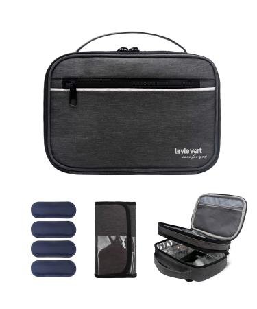 LAVIEVERT Diabetes Travel Carry Bag Insulin Cooler Case Diabetic Medication Cooler Diabetic Care Organizer with a Shoulder Strap and 4 Ice Packs - Dark Gray - Buy Online on GoSupps.com