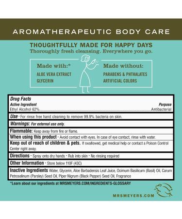 Mrs. Meyer's Antibacterial Hand Sanitizer Spray 2 oz - Basil Scent, Pack of 4 | Travel Size, Removes 99.9% of Bacteria - Buy Online on GoSupps.com