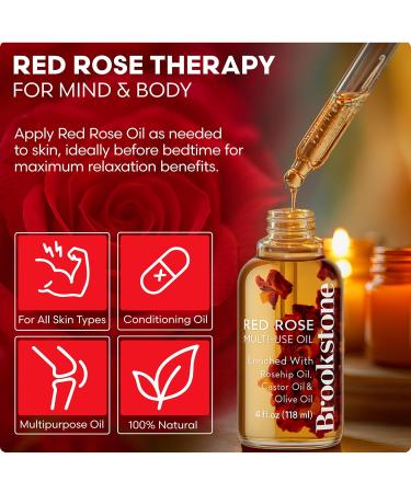 Brookstone Red Rose Multi-Use Essential Oil for Hair Face & Body - Deep Floral Rose Aroma Enriched with Rosehip Castor & Olive Oils (4 fl oz / 118 mL) - Buy Online on GoSupps.com