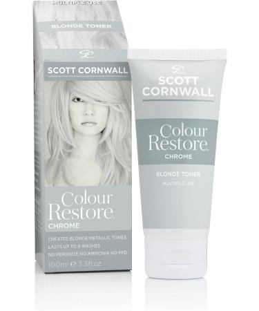 Scott Cornwall Colour Restore Chrome Toner - Pure Silver Metallic Blonde Tones - PPD & Peroxide Free - Vegan Friendly - Deep Conditioner for Bleached & Grey Hair - 100 ml - Buy Online on GoSupps.com