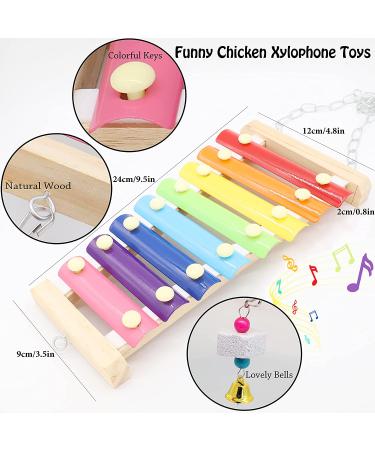 7PCS Chicken Coop Toys Set - Xylophone, Swing, Mirror, Ladder Bridge, Vegetable String Bag, Fruit Feeder - Multicolor - Buy Online on GoSupps.com