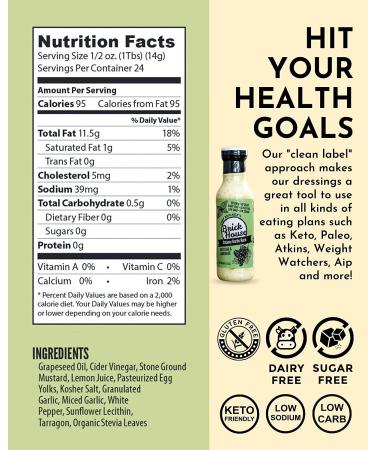 Brick House Vinaigrettes Creamy Garlic Herb Sugar-Free Salad Dressing with Organic Stevia - 12oz (1 Pack) | Low Sodium, Paleo, Low Carb, Keto-Friendly - Buy Online on GoSupps.com