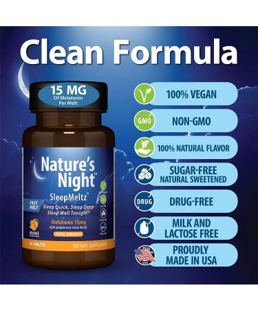 Triple Strength Nature's Night Sleep Meltz - 15mg Melatonin, 3 Month Supply, Sugar Free, Vegan, Non-GMO - Buy Online on GoSupps.com