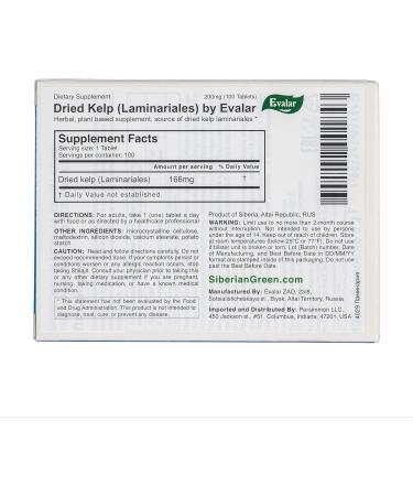 Evalar Dried Kelp Laminariales Herb 100 Tablets - Natural Sea Mineral Supplement - Buy Online on GoSupps.com